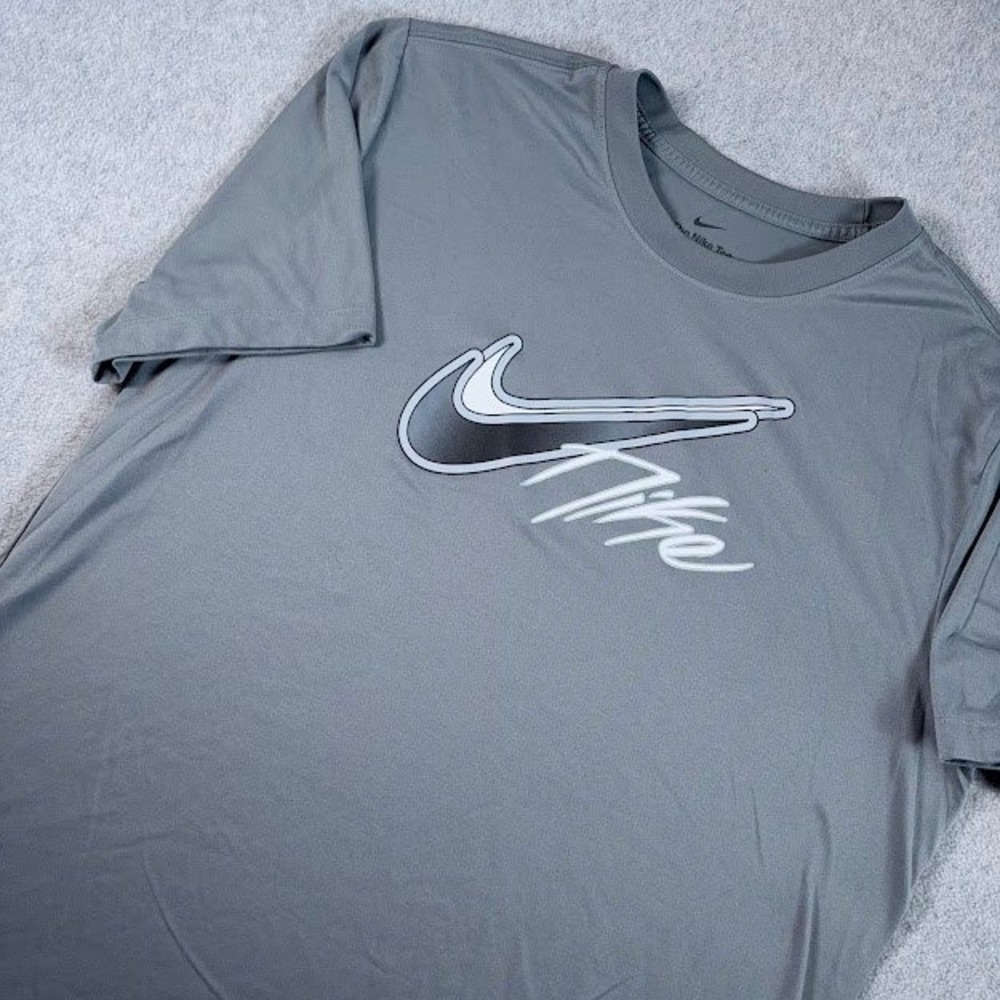 Nike Dri-FIT T-Shirt Mens L Gray Solid Swoosh Graphic Short Sleeve Athletic Tee